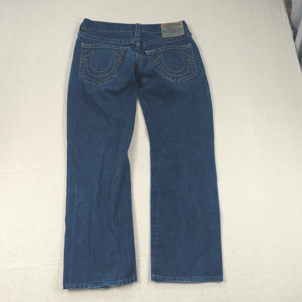 True Religion Jeans Mens 32x29 Blue Bobby Straight Dark Wash Hemmed